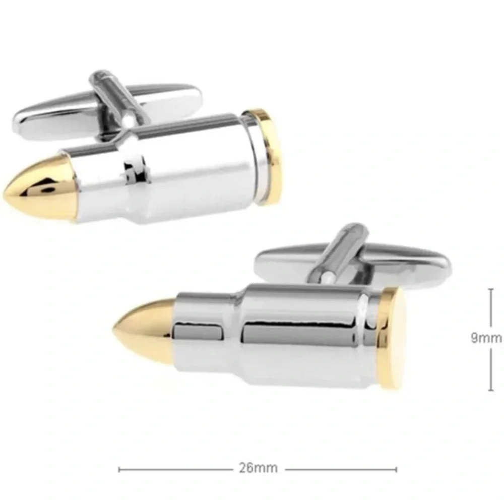 Mens Two Tone Stainless Steel Plated Gold Plated Tips Bullet Cufflinks